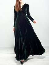 Casual Courtly Swing V-Neck Plain Velvet Maxi Dress