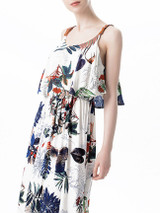 Casual Spaghetti Strap Colorful Leaf Printed Swing Maxi Dress