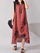 Casual High-Low Loose Printed Sleeveless Maxi Dress