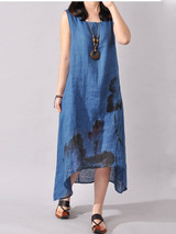 Casual High-Low Loose Printed Sleeveless Maxi Dress