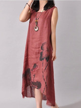Casual High-Low Loose Printed Sleeveless Maxi Dress