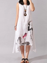 Casual High-Low Loose Printed Sleeveless Maxi Dress