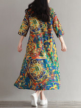 Casual Round Neck Side Slit Graffiti Printed Loose Maxi Dress Casual Round Neck Side Slit Graffiti Printed Loose Maxi Dress