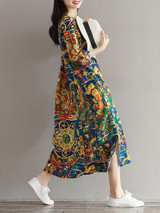 Casual Round Neck Side Slit Graffiti Printed Loose Maxi Dress Casual Round Neck Side Slit Graffiti Printed Loose Maxi Dress