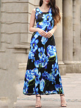 Charming Sleeveless Round Neck Floral Printed Maxi Dress