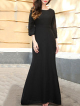 Casual Round Neck Plain Mermaid Maxi Dress Casual Round Neck Plain Mermaid Maxi Dress