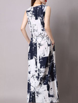 Casual Round Neck Drawstring Pocket Printed Two-Piece Maxi Dress