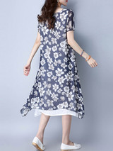 Casual Asymmetric Hem Double Layer Printed Loose Maxi Dress