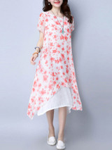 Casual Asymmetric Hem Double Layer Printed Loose Maxi Dress