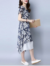 Casual Asymmetric Hem Double Layer Printed Loose Maxi Dress
