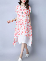 Casual Asymmetric Hem Double Layer Printed Loose Maxi Dress