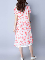Casual Asymmetric Hem Double Layer Printed Loose Maxi Dress