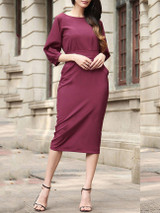 Casual Round Neck Slit Plain Pocket Maxi Dress Casual Round Neck Slit Plain Pocket Maxi Dress