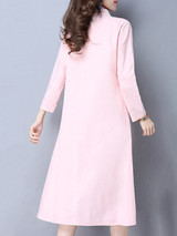 Casual Loose Floral Printed Band Collar Pocket Maxi Dress