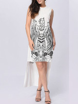 Casual Round Neck Trendy Printed High-Low Maxi Dress