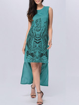 Casual Round Neck Trendy Printed High-Low Maxi Dress