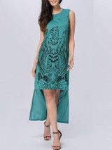 Casual Round Neck Trendy Printed High-Low Maxi Dress