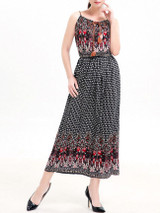Casual Spaghetti Strap Elastic Waist Printed Chiffon Maxi Dress