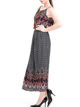 Casual Spaghetti Strap Elastic Waist Printed Chiffon Maxi Dress