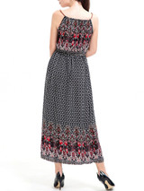Casual Spaghetti Strap Elastic Waist Printed Chiffon Maxi Dress