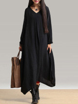 Casual V-Neck Oversized Asymmetric Hem Plain Maxi Dress