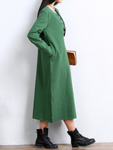 Casual Solid Decorative Button Pocket Round Neck Side Slit Maxi Dress