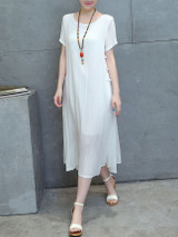 Casual Round Neck Decorative Button Plain Loose Swing Maxi Dress