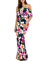 Casual Off Shoulder Flounce Multi-Color Floral Printed Maxi Dress