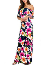 Casual Off Shoulder Flounce Multi-Color Floral Printed Maxi Dress