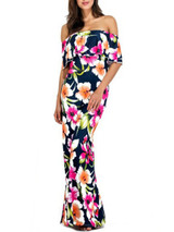 Casual Off Shoulder Flounce Multi-Color Floral Printed Maxi Dress