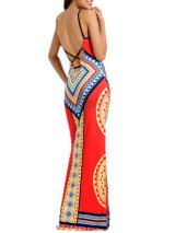 Casual Tribal Printed Side Slit Spaghetti Strap Maxi Dress