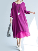 Casual Round Neck Patchwork Plain Loose Maxi Dress