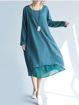 Casual Round Neck Patchwork Plain Loose Maxi Dress