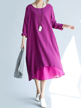 Casual Round Neck Patchwork Plain Loose Maxi Dress
