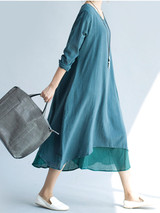 Casual Round Neck Patchwork Plain Loose Maxi Dress