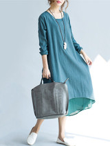 Casual Round Neck Patchwork Plain Loose Maxi Dress