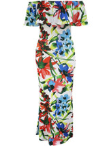 Casual Off Shoulder Flounce Floral Printed Mermaid Maxi Dress