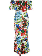 Casual Off Shoulder Flounce Floral Printed Mermaid Maxi Dress