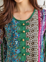 Casual Round Neck Pocket Decorative Button Printed Loose Maxi Dress