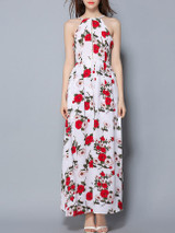 Casual Flowy High Slit Floral Printed Spaghetti Strap Maxi Dress