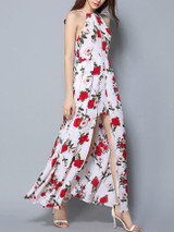 Casual Flowy High Slit Floral Printed Spaghetti Strap Maxi Dress