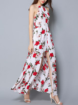 Casual Flowy High Slit Floral Printed Spaghetti Strap Maxi Dress
