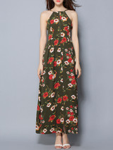 Casual Flowy High Slit Floral Printed Spaghetti Strap Maxi Dress