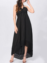 Casual Halter High-Low Plain Empire Maxi Dress