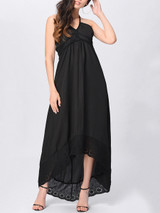Casual Halter High-Low Plain Empire Maxi Dress