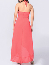 Casual Halter High-Low Plain Empire Maxi Dress
