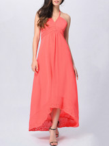 Casual Halter High-Low Plain Empire Maxi Dress