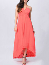 Casual Halter High-Low Plain Empire Maxi Dress