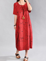 Casual Round Neck Abstract Print Sack Maxi Dress