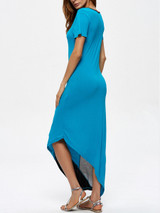 Casual Color Block Asymmetric Hem Scoop Neck Maxi Dress